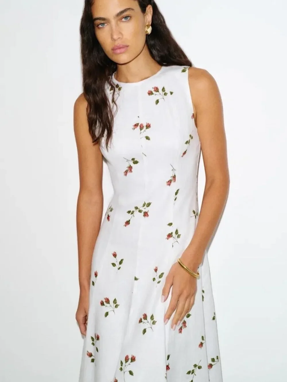 NEW Reformation Cecilia Linen Maxi Dress Floating Rose White Floral | US 2 UK 6 - Picture 3 of 15